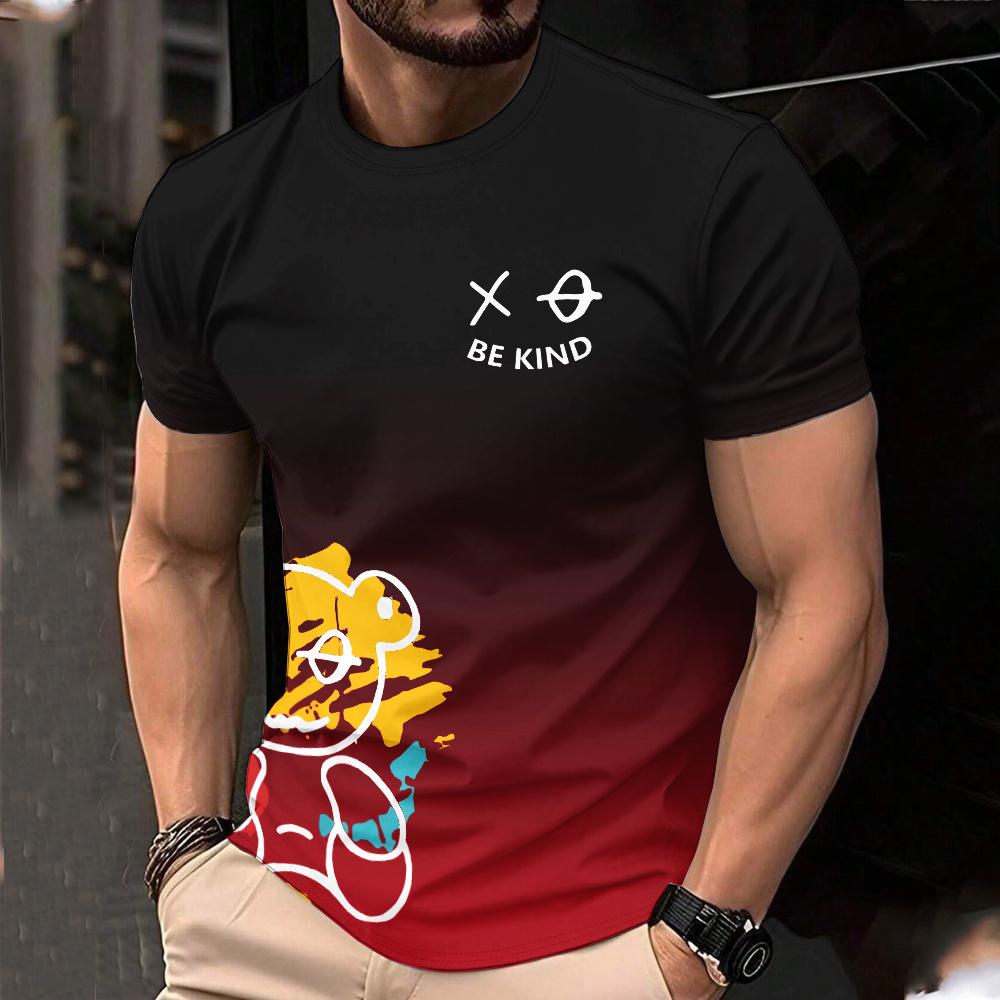 Summer Round Neck 3D Bears Pattern Gradient Print Top Fashionable Casual Short Sleeved Men's T-shirts
