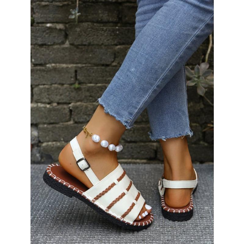 Damen Übergröße Neu Sommer Herbst Flach Gewebt Lässig Einzelriemen Komfort Sandalen