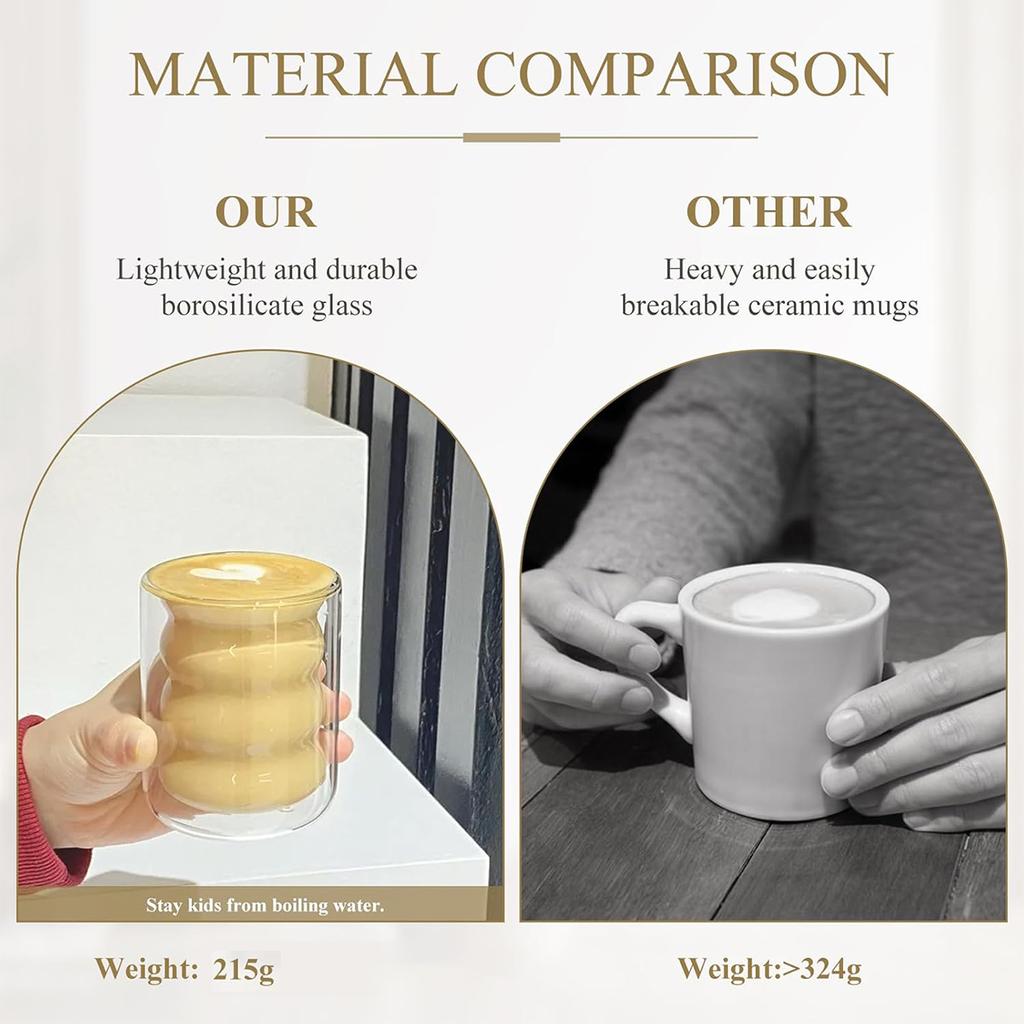 2 st 400 ml kaffekoppar dubbelväggiga glas kaffemuggar transparenta handgjorda värmebeständiga tekoppar glas för sommardrycker