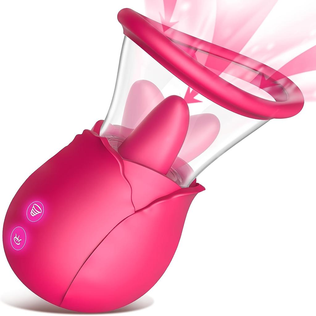 1ks Rose Sex Toy Vibrátor pro ženy 2v1 Lízání Sání Růžový Vibrátor Stimulátor Clits Bradavky Vakuová pumpa Přísavka Masážní přístroj s přísavkou 7 Licki