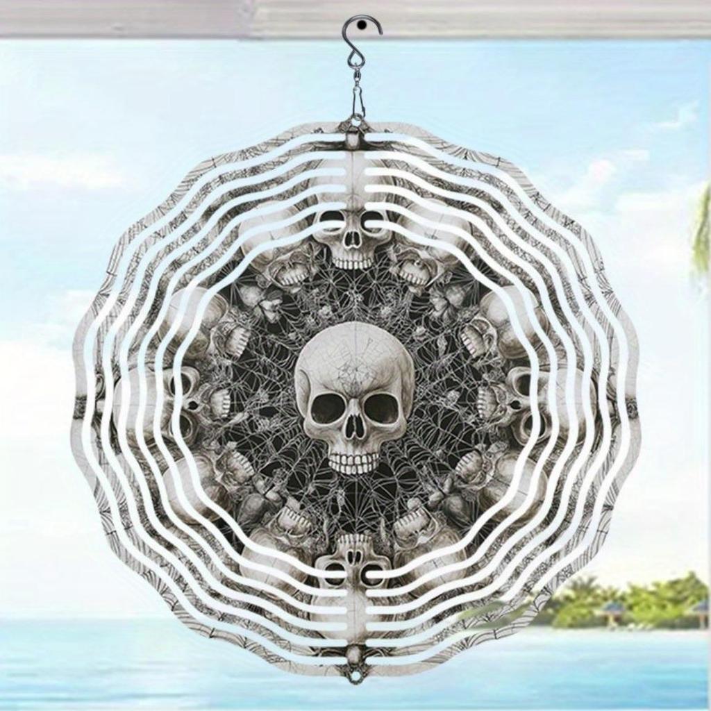 Skull Vortex Metal Wind Chime for Outdoor Garden Decor Holiday Christmas Thanksgiving Gift Indoor Outdoor Hanging Art No Electricity