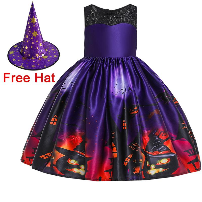Kids' Halloween Witch Cosplay Cartoon Print Dress