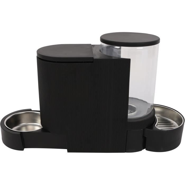 M.PETS DUPLO Kibble and Water Dispenser 1.3kg/3L - 40x16.2x29.1 Cm - Black
