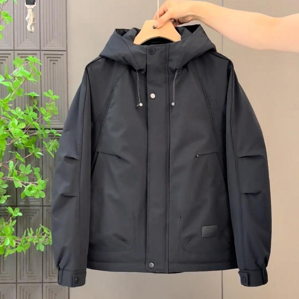 Men's Hooded Cotton Workwear Windbreaker - Stylish, Casual, Versatile, and Thickened for Autumn and Winter