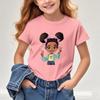 Girls New Cartoon Printed Shortsleeved Tshirt Summer Shortsleeved Tshirt Childrens Round Neck Top  polyester fabric