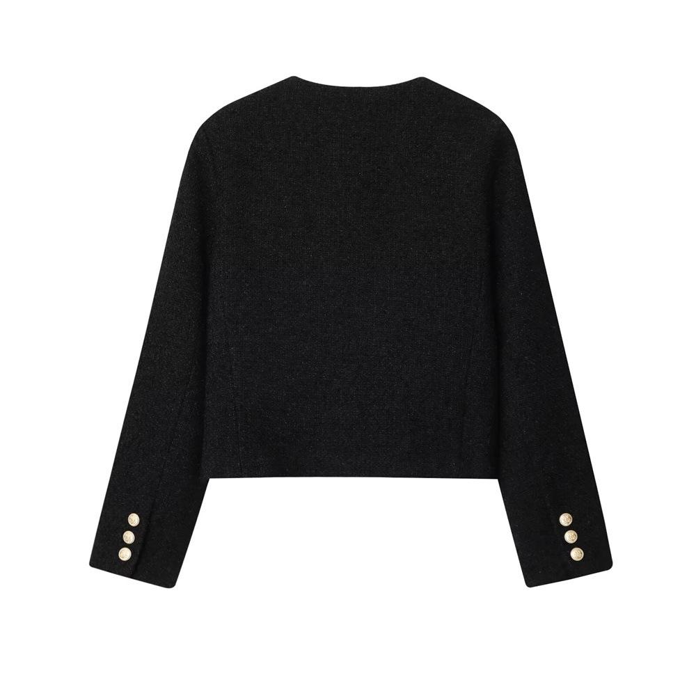 Autumn and Winter Women's Clothing New French Celebrity Temperament Design Sense Design Sense Retro Short Long-sleeved Jacket