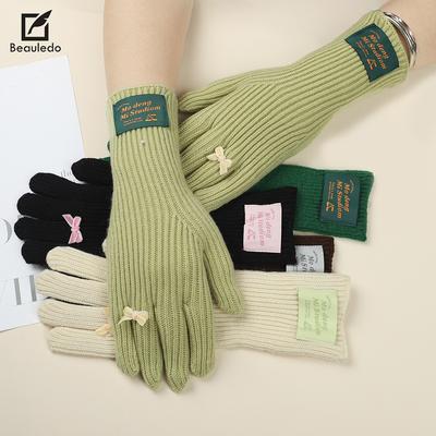 Gestrickte Wollhandschuhe für Damen im Winter Neue Touchscreen Plus Samt Wärme und Dicke Kälteschutz Teilfinger Koreanische Version Wollhandschuhe Trendig