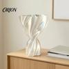 Einzigartiges Geschenk für ein neues Zuhause, 3D-gedruckte Vase in Cremefarbe, Kunstvasen mit Seidenstruktur, Blumenhalter für Wohnzimmer, Eingangsbereich, Minimalistische Moderne Tischdekoration