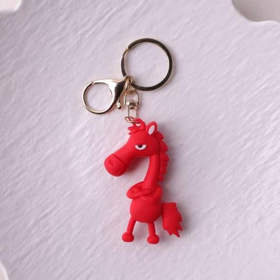 Keychain Pendant 3D Cartoon Horse Design Key Chain with Metal Ring Multifunctional Keychain Gift Accessory