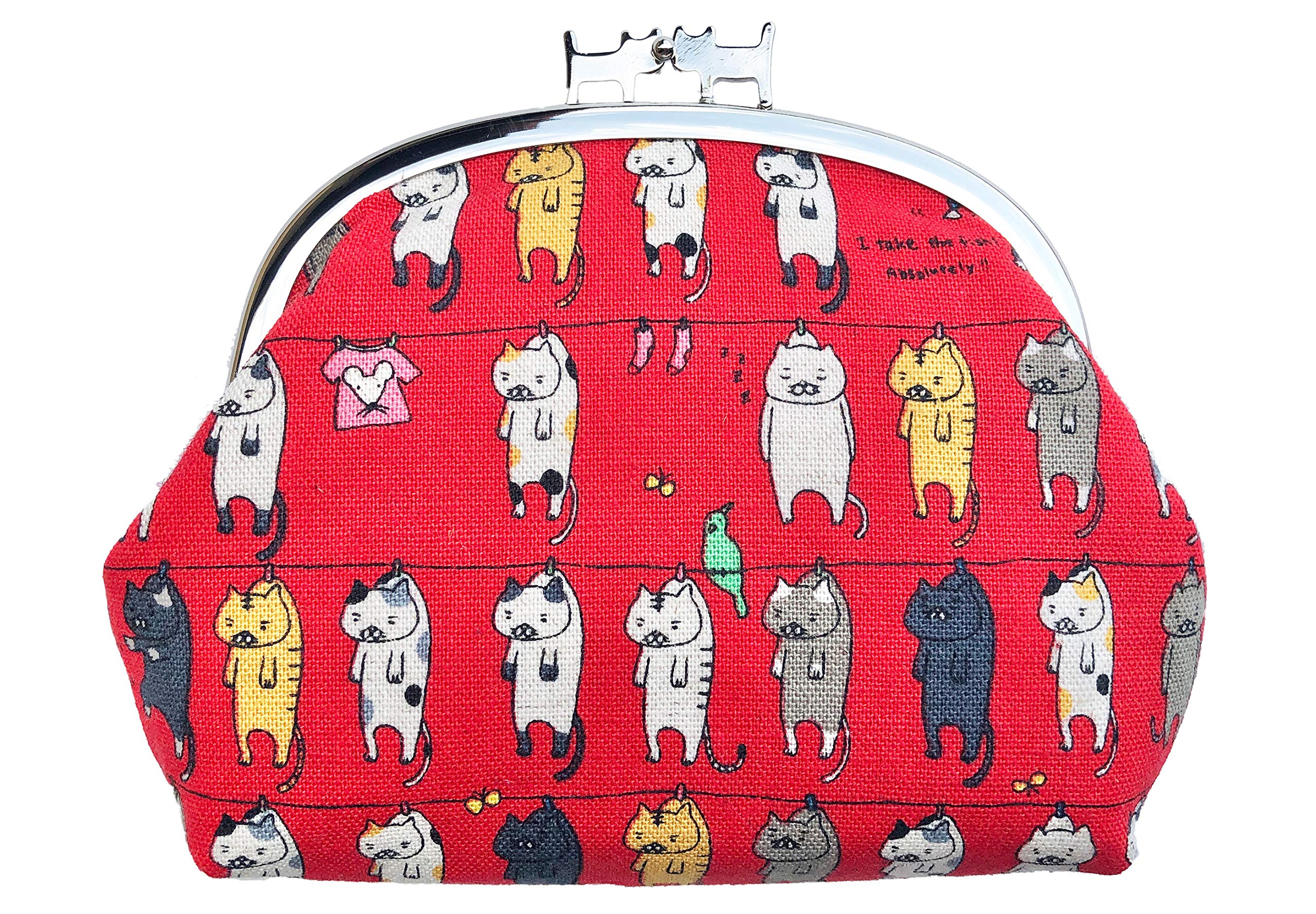 

Biandu Pair of Clasp Coin Small Item Large Made in Cat Print Weather Cats, Purse, Purse, Case, Capacity, Japan, Kyoto, (Washing (Red))