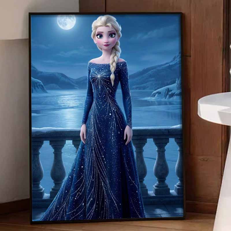 Disney Diamond Art Painting Kit – Elsa Blue Gown Sparkling Craft, Home Wall Decor, Handmade Gift