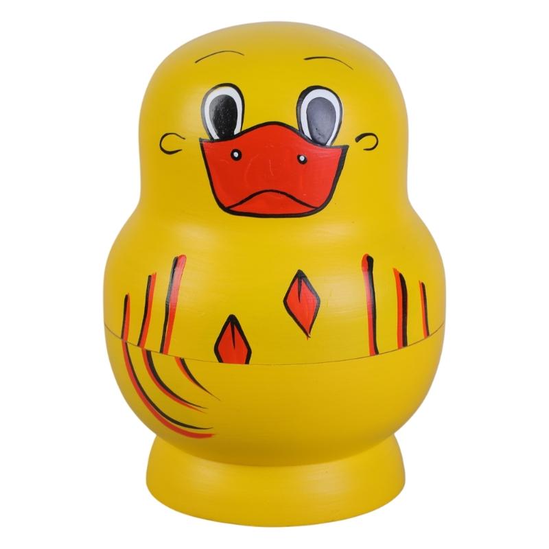 Set of 10 Yellow Duck Wood Stacking Dolls Traditional Russian Nesting Toy for Decoration Decorative Matryoshka Doll