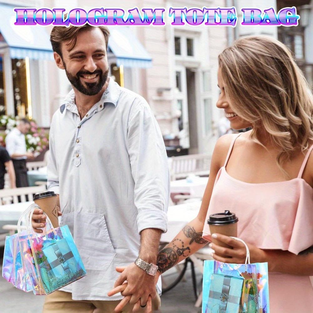 5pcs Small Gift Bag Reusable Iridescent Clear Bags Goodie Holder with Handles for Shopping Christmas Party Favor Shopping Bags Handbags Gift Bags