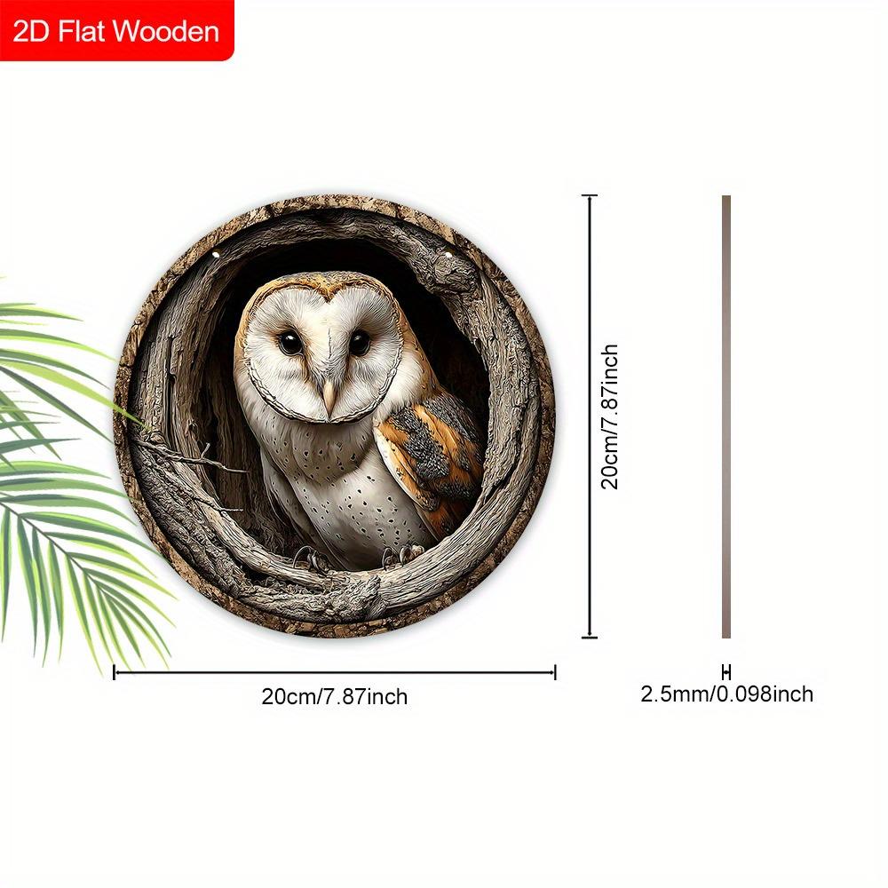 2D Flat 1pc Round Wooden Owl Tree Nest Decorative Art Sign, Art Hanging Home Decoration Wooden Sign, Wall Pediments with Owl Nest Design Element