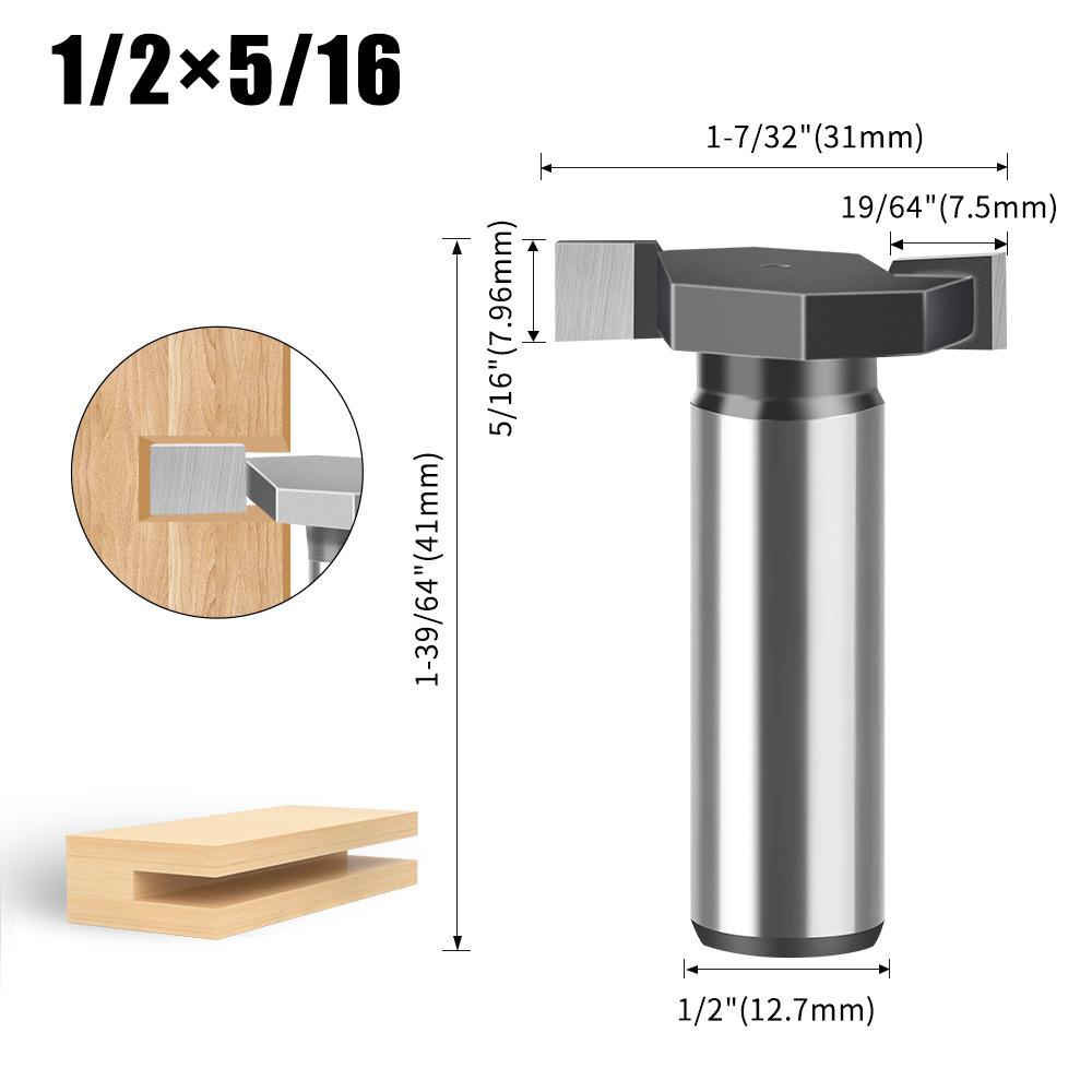 1/4 Schaft T-Messer 1/2 Nutfräser Legierung Nutfräserkopf Holzbearbeitung Fräser Wolframstahl Fräserkopf Holzbearbeitung Nutfräser