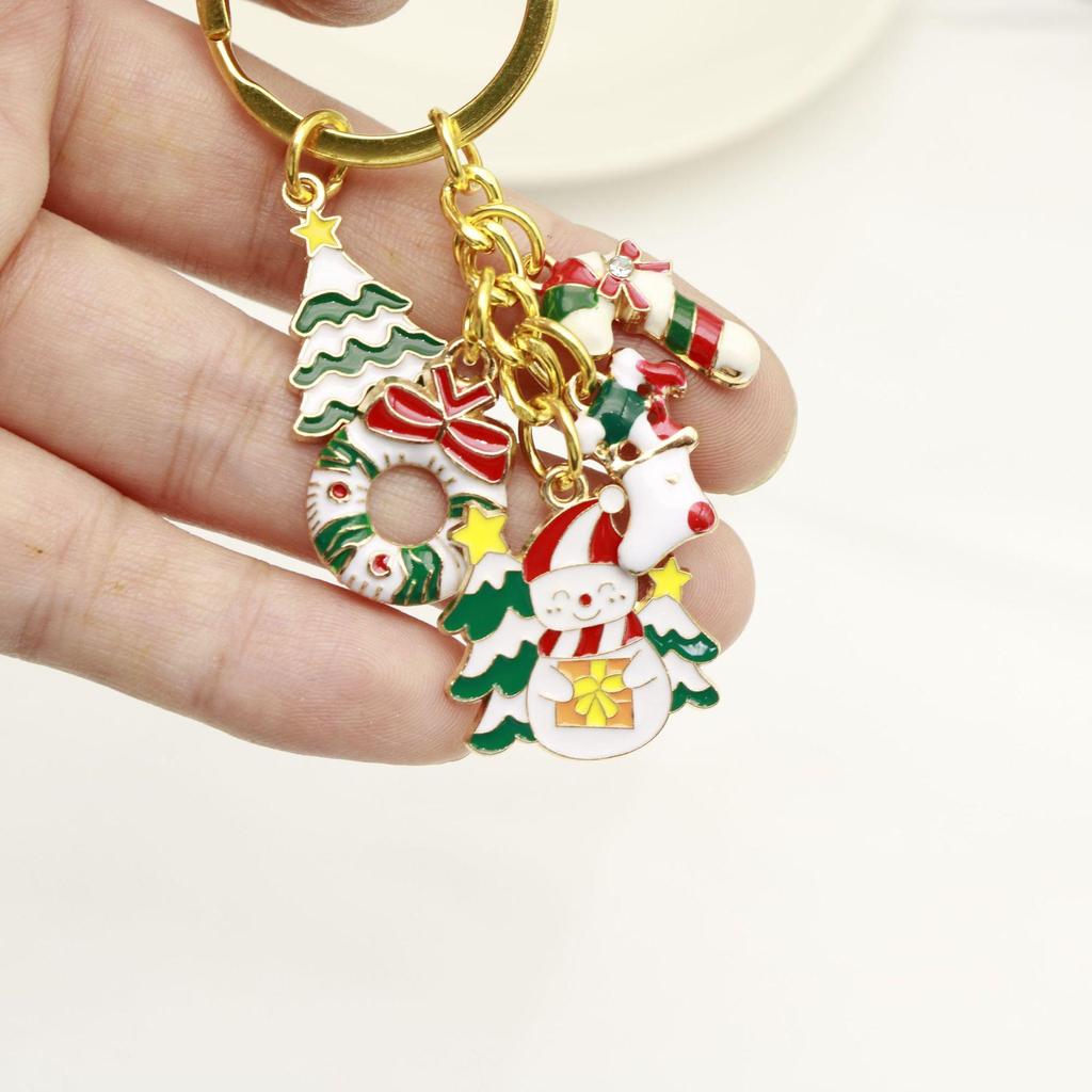 European Christmas Keychain Pendant: Snowflake & Santa Claus Tree Charm