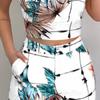 Sommermode für Damen, 2-teiliges Outfit-Set, ärmelloses Oberteil mit Aufdruck und Shorts für Partykleidung für Damen