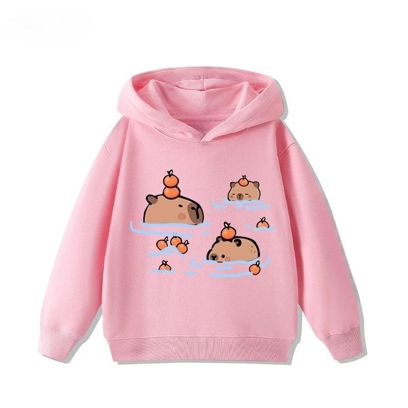 Cartoon Fun Capybara Cute Print  Girls  Hoodie Fall and Winter Outdoor Leisure Sports Children's Hooded Sweatshirt