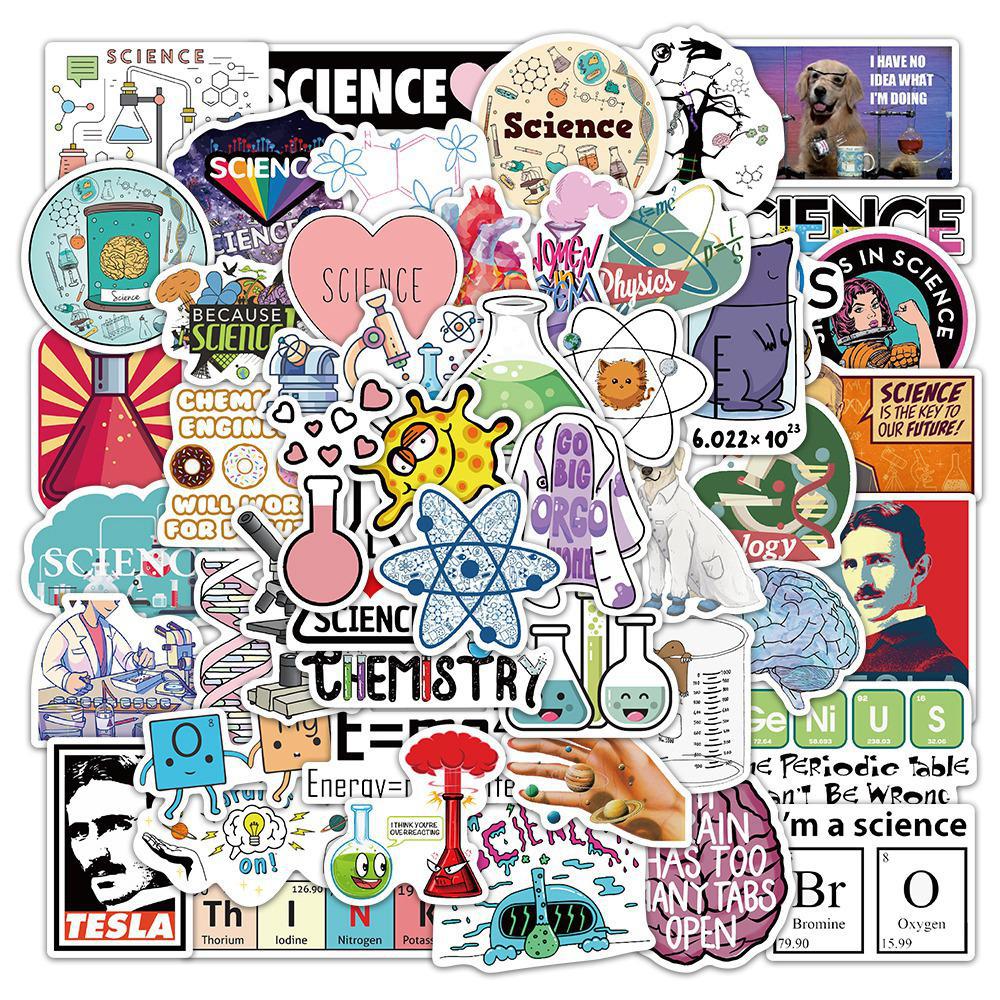 50 Cartoon Science Lab Stickers - Waterproof School, Suitcase & Pencil Case Decor