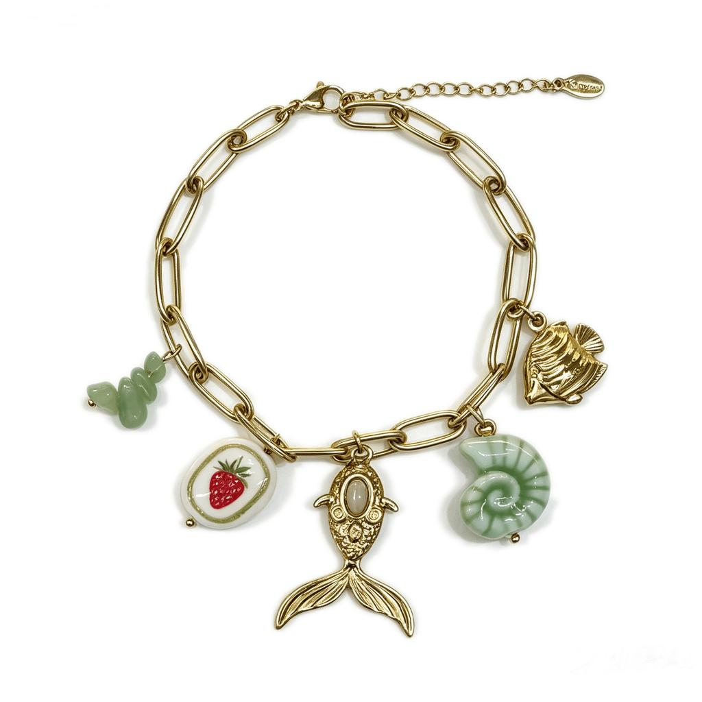 Women S Stainless Steel Gold Plated Boho Bracelet With Fish Starfish Shell Charms