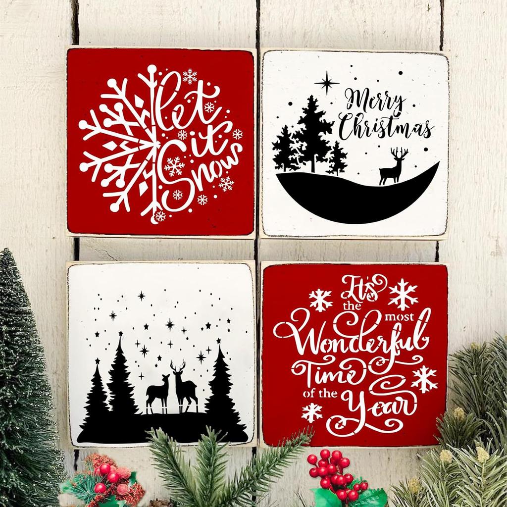 16 Pieces/set, Reusable, Winter Holiday Templates, Christmas Decorations, Christmas Painting Templates, Party Decorations, White
