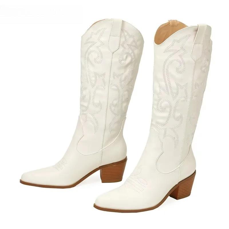 Fashion Fashion Handmade Embroidered Women's Boots Sexy High Heels Over-the-Knee Boots Shoes for Women Pointed Toe Strippers Long Boots