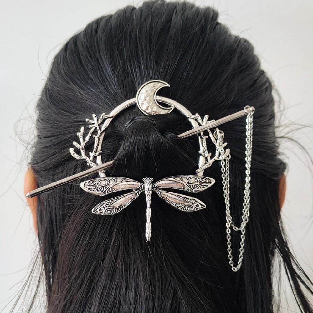 Quasten Design Libellen Haarnadel mit Kette Haarspangen Neumond Haarspange Kopfschmuck