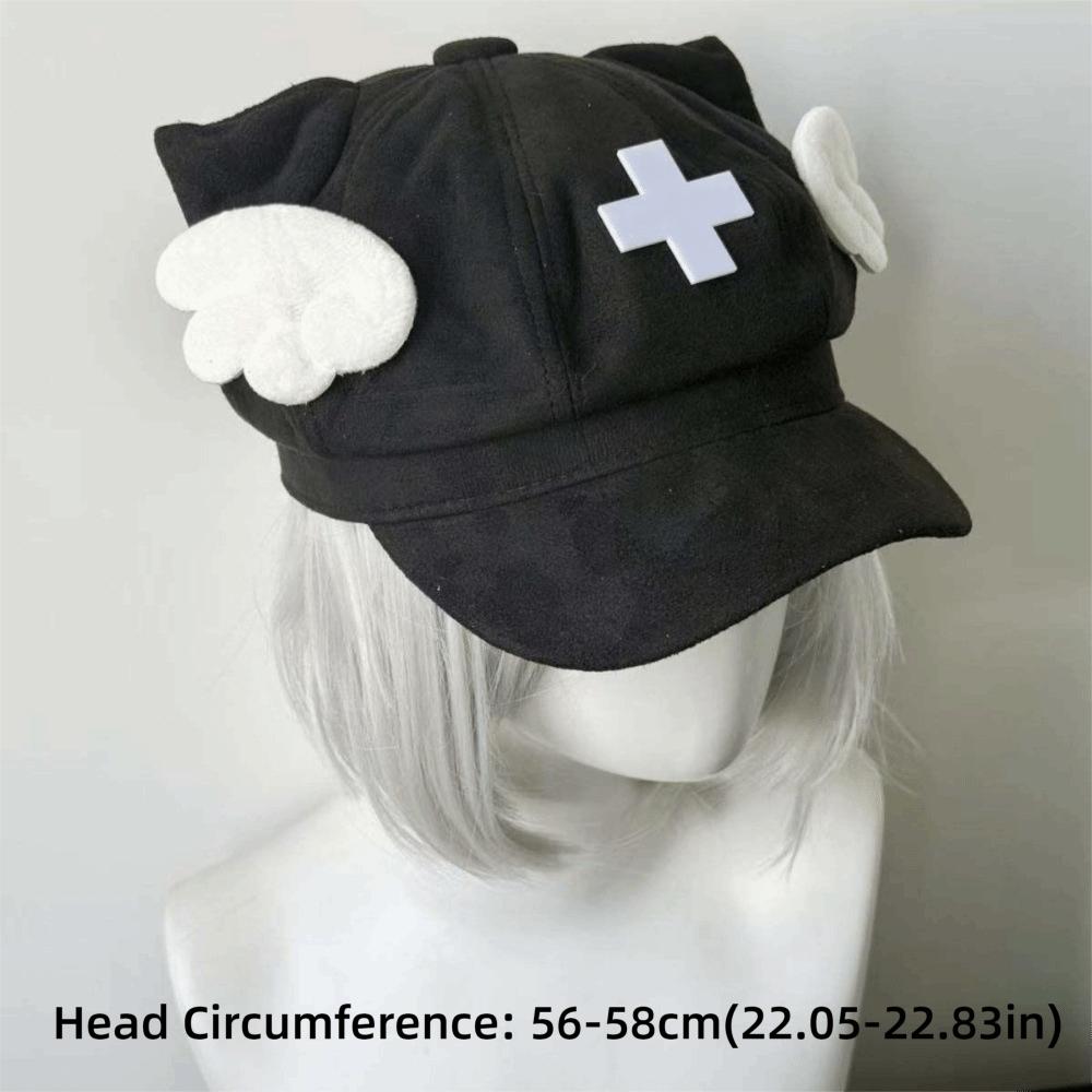 Cat Ears Beret Hat Cross Decoration Octagonal Cap Harajuku Angel Wings Hat  Lolita Fashion