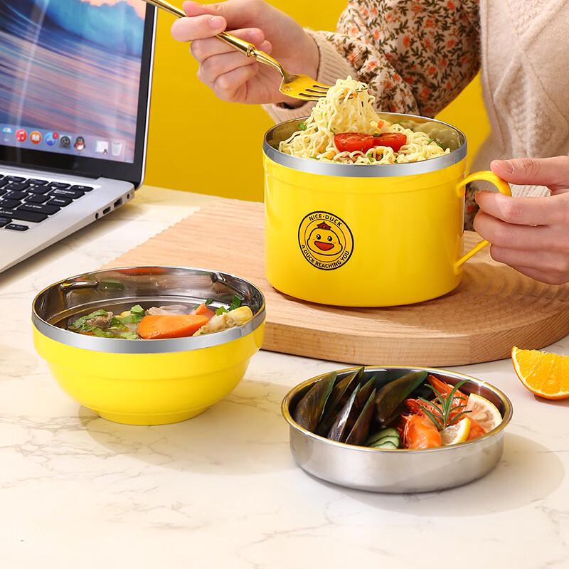 Changshen Cartoon Duck Double-Layer Stainless Steel Lunch Box/Instant Noodle Bowl, Set of 2