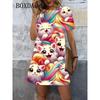 Summer Ladies 3D Printed Short Sleeve Dress Fashion Versatile Breathable Trend Casual