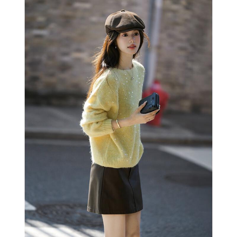 Women's Fluffy Wool Blend Sequin Knit Sweater