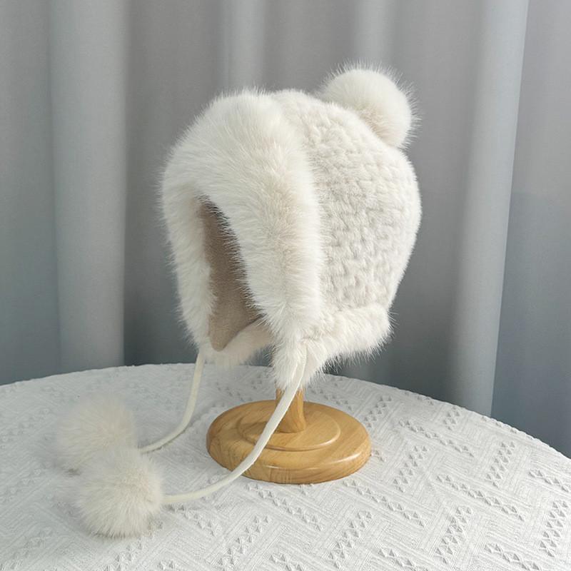 Winter Knit Beanie Hat With Earmuffs For Women Breathable Windproof Urban Style