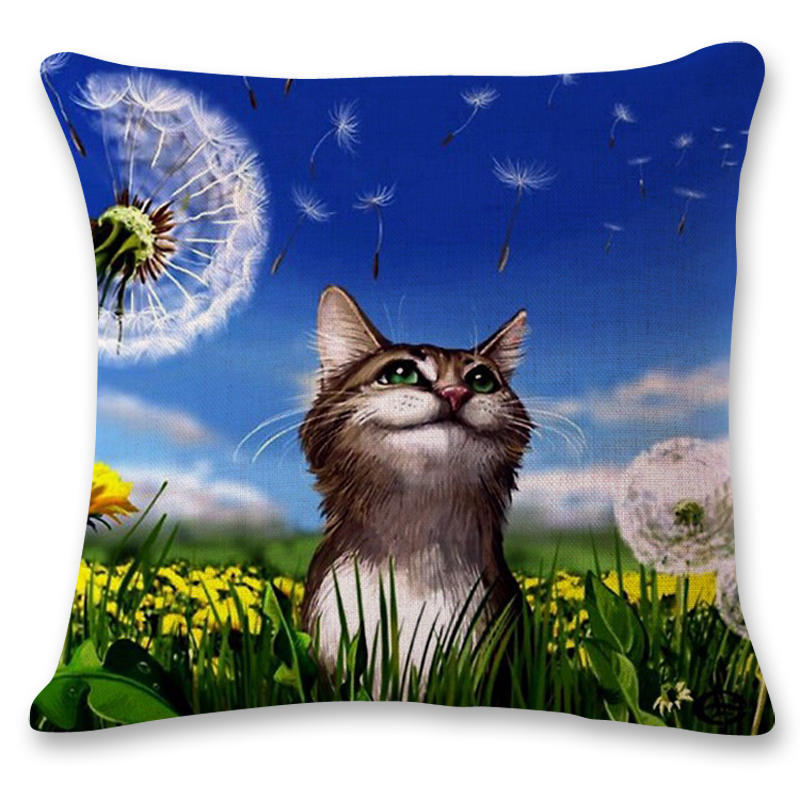 Creative Hand Painted Cat Print Polyester Pillowcase Home Car Cushion Pillow Sofa