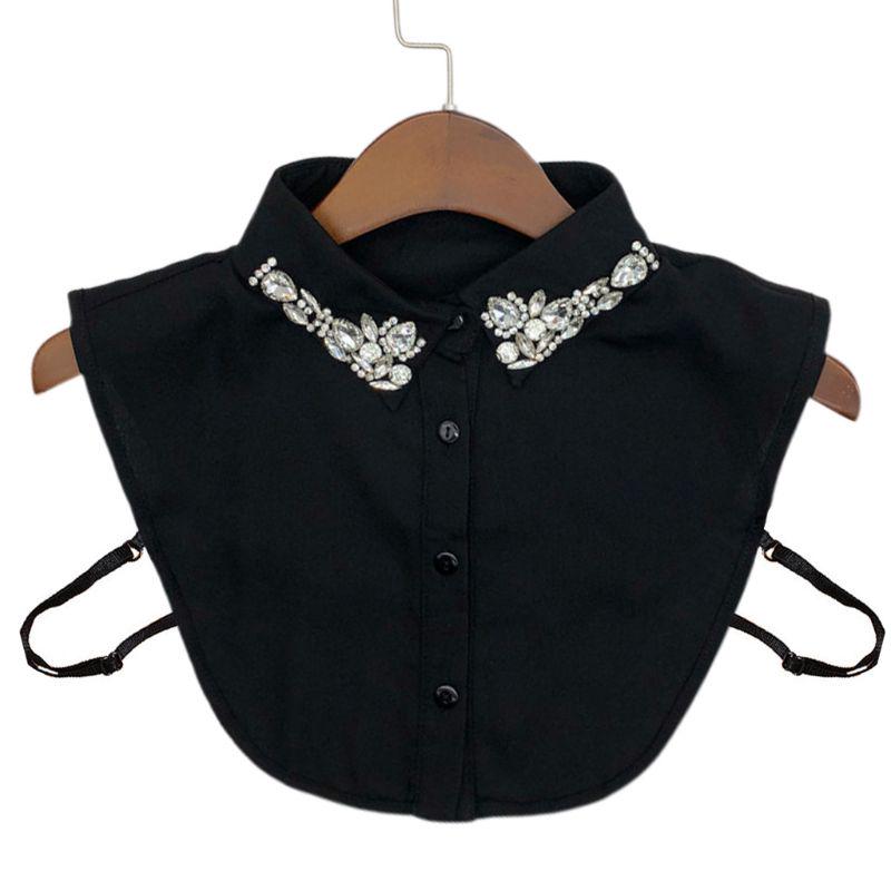 Ladies Women Water Drop Imitation Crystal Chiffon Fake Collars Jewelry Rhinestone Lapel Detachable Button Down Half-Shirt Blouse