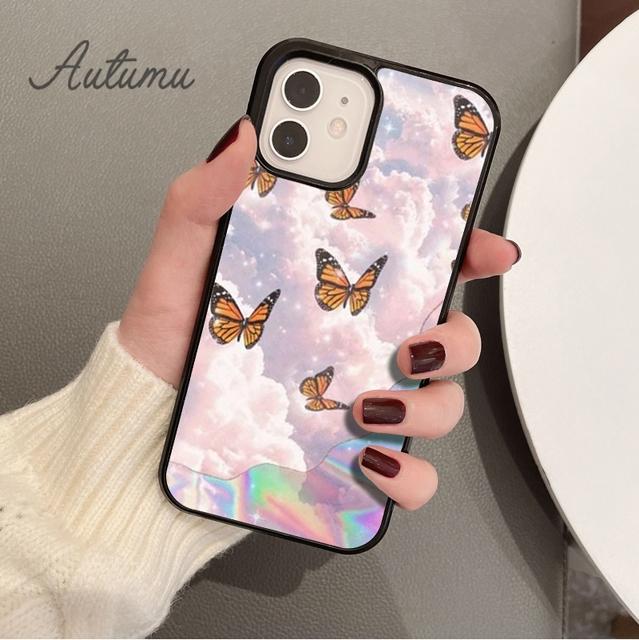 Cute Butterfly Flowers Phone Case for iPhone 11 12 13 14 Pro Max Mini X XR XS SE 2020 5 6S 7 8 Plus Samsung Galaxy S21 S22 Cover