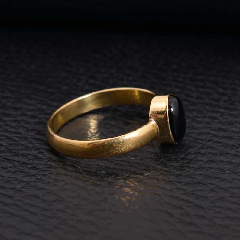 Black Onyx Oval Cabochon Gemstone Ring, Yellow Gold Ring, 925 Silver Ring, Handmade Ring, Stackable Ring, Bezel Ring, Wedding Gift