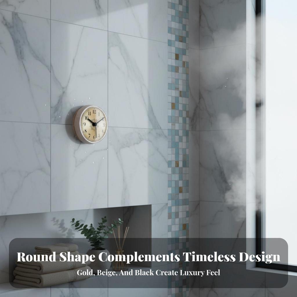 Bathroom Waterproof Suction Clock Silent Non Ticking Retro Roman Numeral Wall