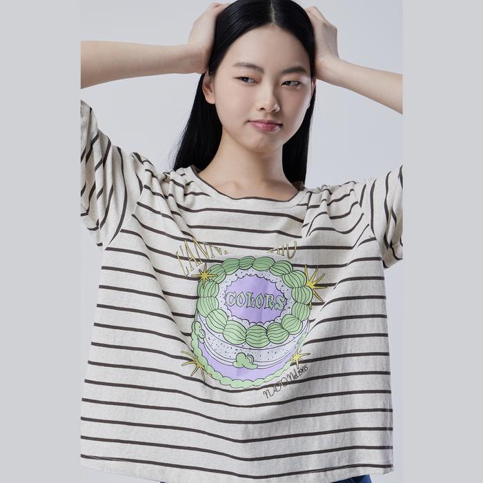 Benetong Printed Striped Short Sleeve T-Shirt_Bats99631Br