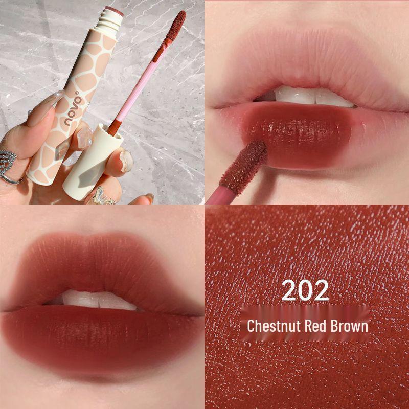 NOVO Matte Velvet Lip Glaze: Non-Stick, Non-Fading, Waterproof, Sweatproof, Student-Friendly Nude Makeup Lipstick.