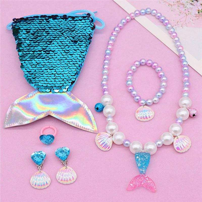

Mermaid Accessories Zircon Set Sequins Purse Necklace Bracelet Earrings