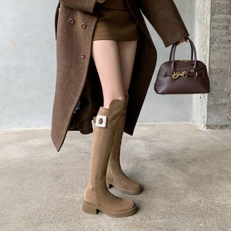 

Autumn and winter leather large size women s boots cow flip leather high boots cow tendon bottom square heel versatile square head low heel Martin b 39
