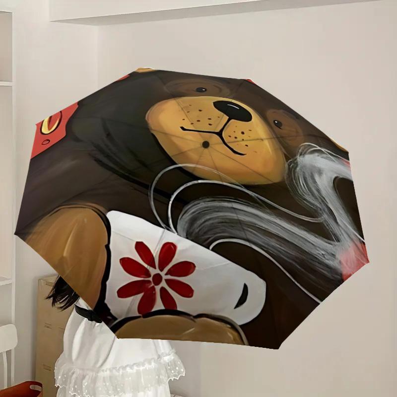 1PC Tea Bear Automatic Folding Umbrella - Compact 8-Rib Design, Durable Plastic & Iron, Lightweight for Outdoor Daily Use, Festive Gift092
