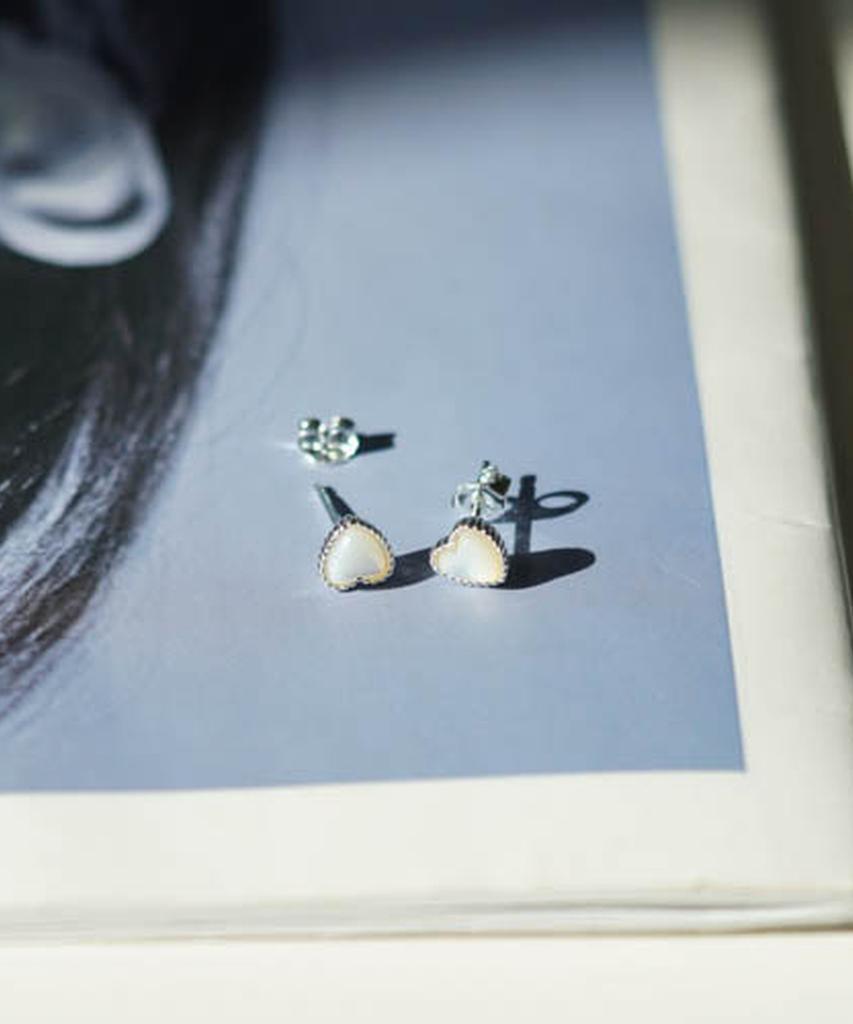 Alleun Silver 925 Heart Twist Mini White Earrings