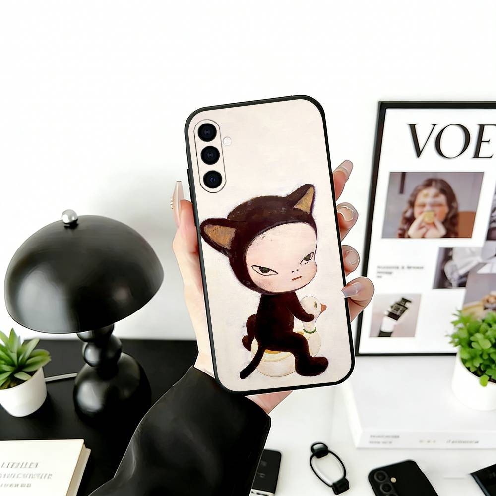 Art of Japan Y-Yoshitomo Nara Phone Case For Samsung Galaxy A73,A72,A71,A70,A53,A52,A51,Soft Silicone Black Cover