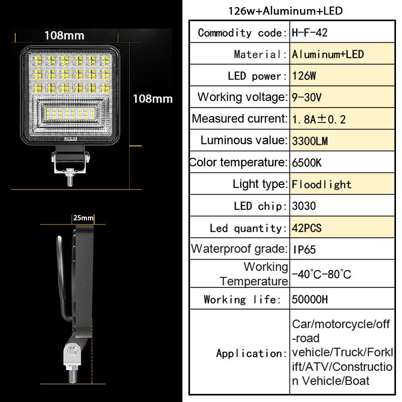 48w/126w Truck Off-road Suv Car Headlights Night Driving Lights Fog Lights 12v/9-30v Led Work Lights Square Spotlights/floodligh