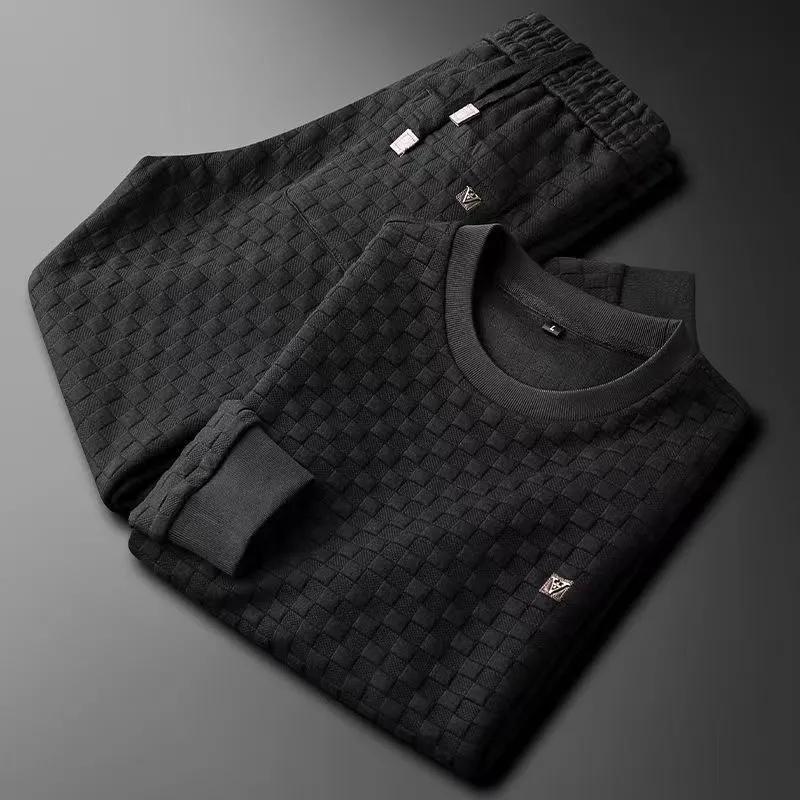 

Весна-Осень мужской комплект из двух предметов, льняная ткань, повседневная толстовка и спортивные штаны, мужской спортивный костюм, модный спортивный костюм XXXL чёрный