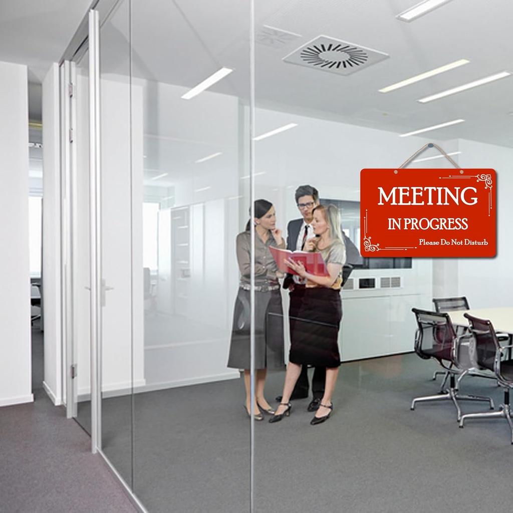 Meeting In Progress Sign,Do Not Disturb In Session Office Door Indicator,Welcome Please Knock Plaque for Business Home Office Meeting, Privacy Home