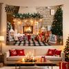 Festive Home Decor Tapestry Christmas Tapestry, Winter Snow Scene Backdrop, Xmas Tree Fireplace Decorative Fabric for Wall Hanging Bedroom Living Room
