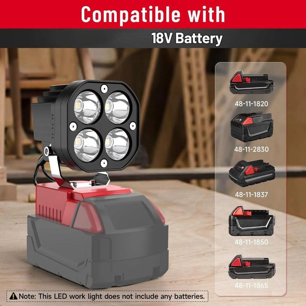 Portable 40W LED Work Light 12-24V 6500K Job Site Lighting 6000LM Garage Light for Milwaukee M18 Construction
