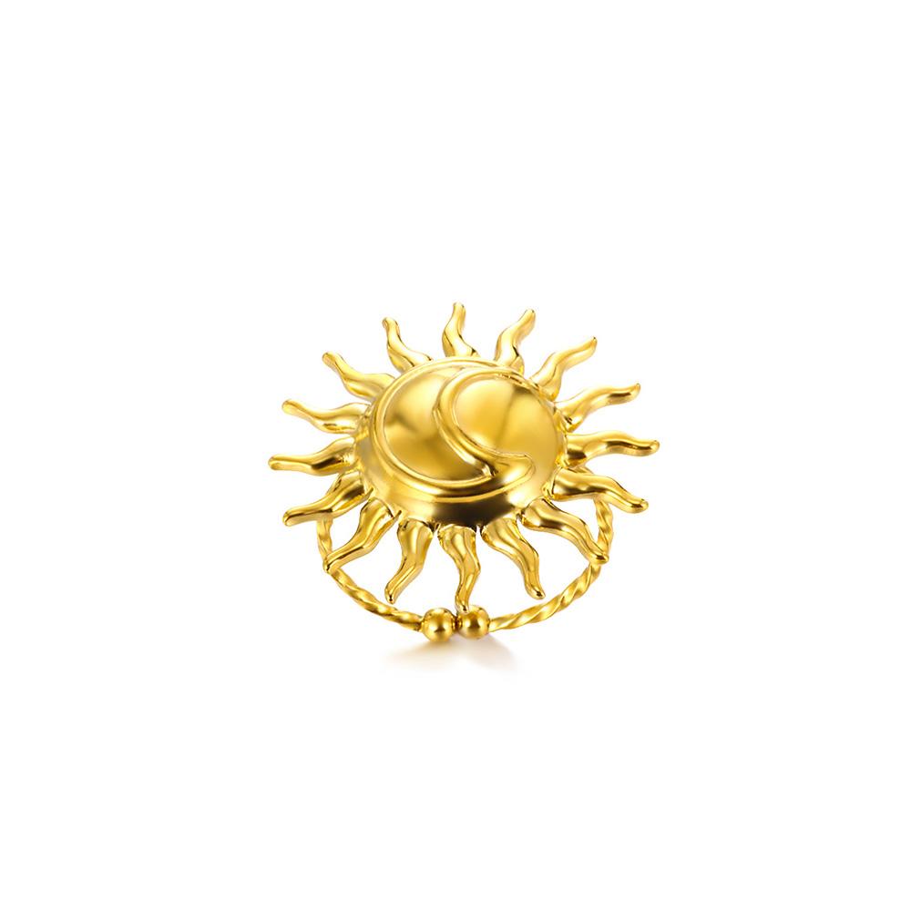 Elegante Edelstahl-Großblüten-Ringe für Damen, Goldfarbe, Sonne, Seestern, Offener Ring, Fingerschmuck, Hochzeit, Ihr Geschenk, Punk